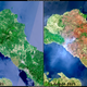 Greek island of Evia on August 1, before the wildfires began, and August 11, 10 days after.